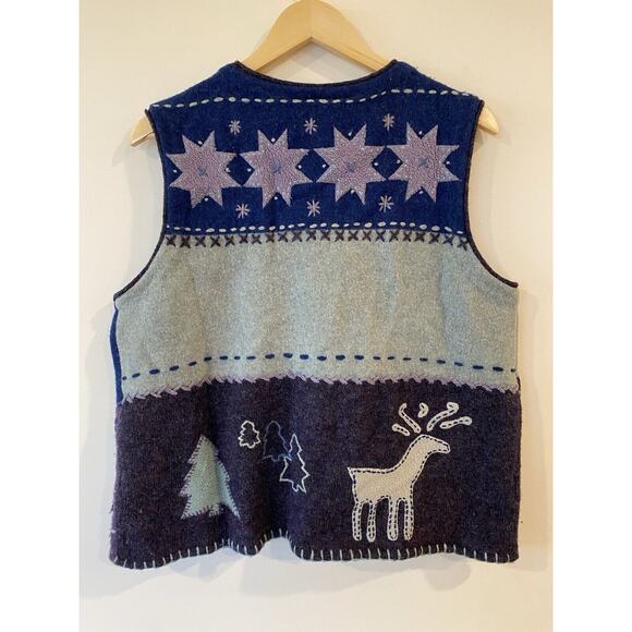 Robert Scott Siize L - Vintage Embroidery Cardigan Sweater Vest Snowflake Etc - Picture 2 of 12